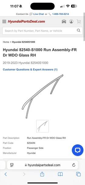82540-s1000 Hyundai Genuine Run Channel