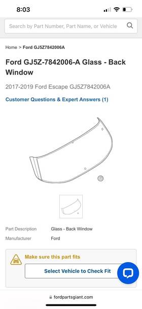 Motorcraft 840413746276 Fits 2017-2019 Ford Escape 4d Utility Back Window Glass Rear Windshield Heated