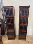 Pair Leaded Door Oak Barrister Mini Size Bookcases. Fixed Price $3895.00.