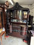 R.j. Horner Carved Figural Beveled Door Curio Oak Sideboard. Fixed Price $5895.00.