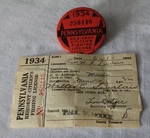 Vintage 1934 Pennsylvania Resident Fishing License Pin Back 250446 Paperwork. Fixed Price $95.00.