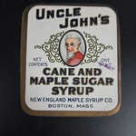 Original Vintage Label Uncle John's Cane & Maple Syrup Boston Mass Embossed. Fixed Price $6.79.
